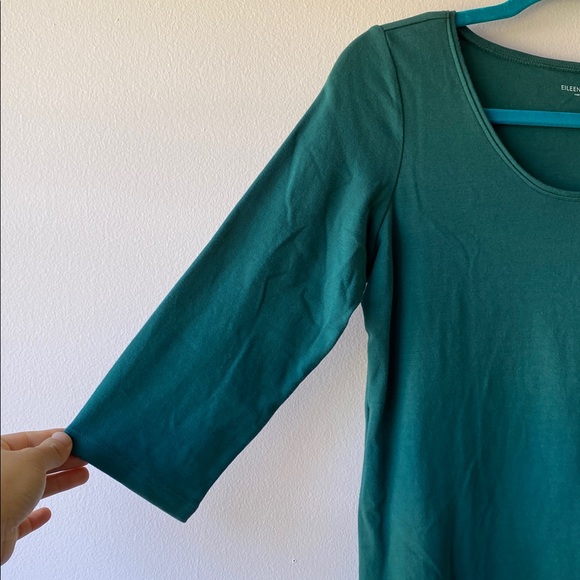 EILEEN FISHER Women's 3/4-Sleeve Shirt Top Deep Green Size Small Cotton Basic - Picture 5 of 7